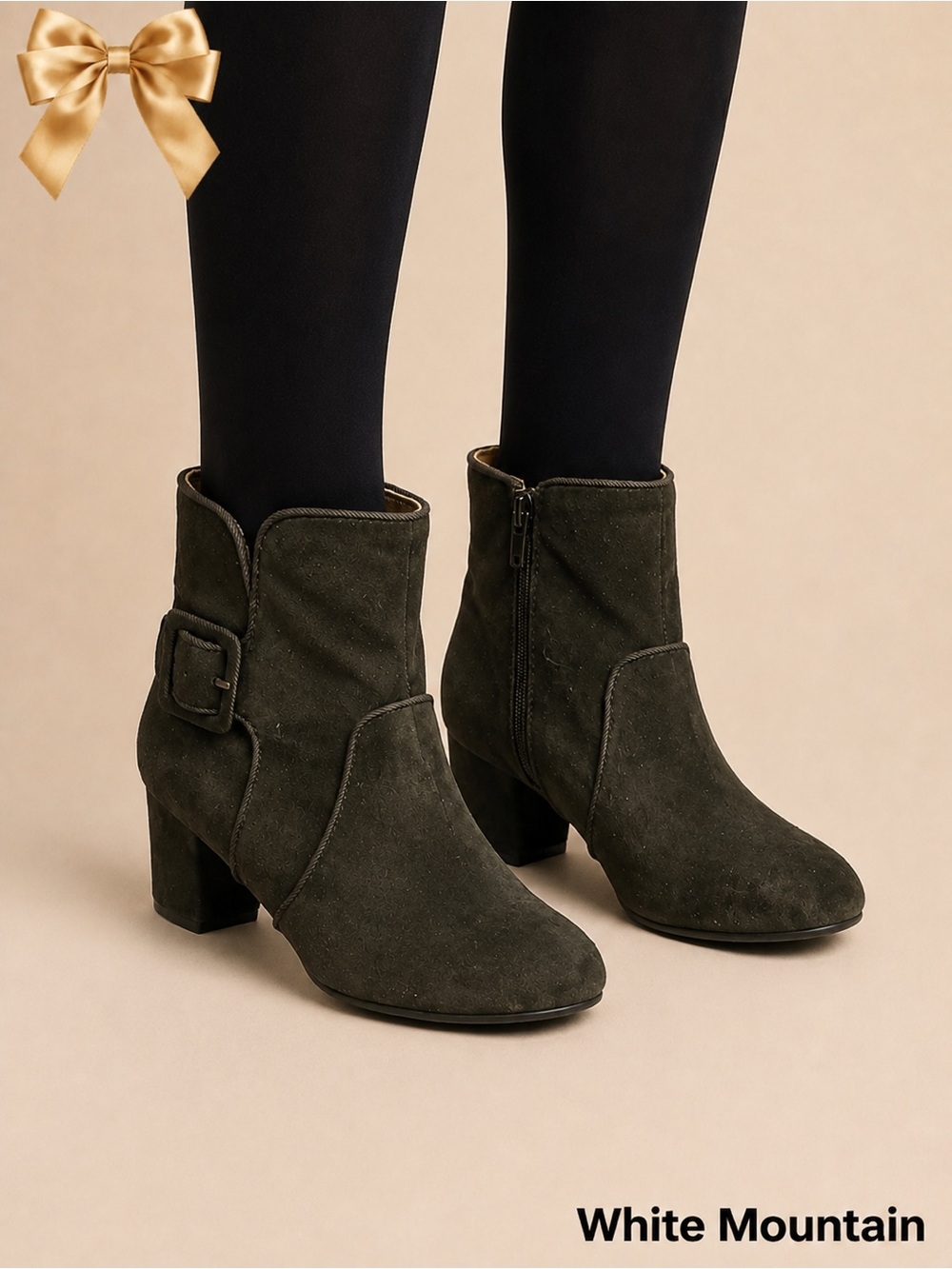 While Mountain Calisi Grey 2.5” Block Heeled Ankle Booties Fabric Upper 7